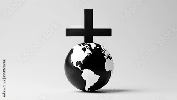 Fototapeta Earth Globe with Inverted Cross - Symbol of Satanism