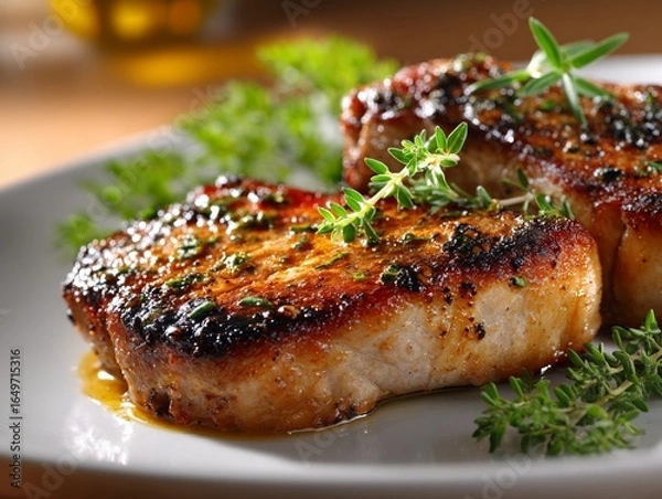 Fototapeta Juicy pan-seared pork loin chops