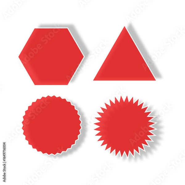 Fototapeta Red Geometric Sale Labels with Shadow Set