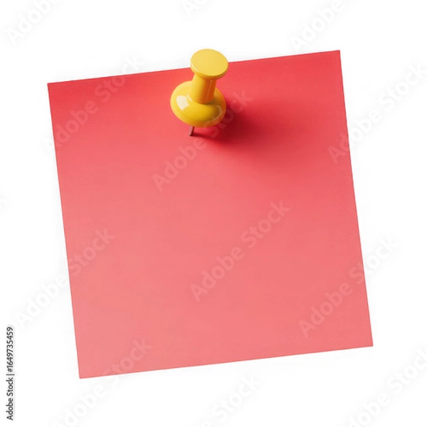 Fototapeta  blank red sticky post it note with yellow pushpin isolated on white and transparent background.