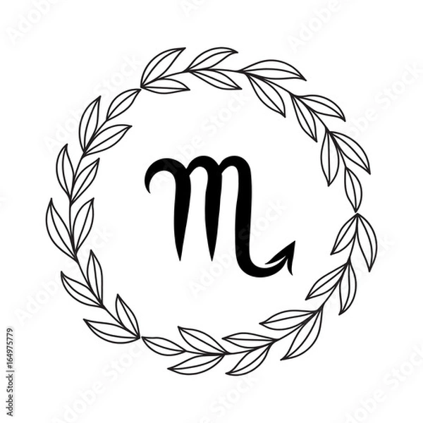 Fototapeta Hand drawing flat scorpio symbol in rustic floral wreath