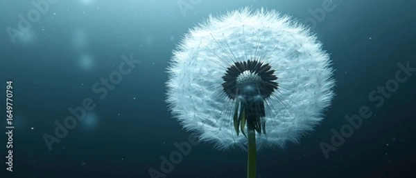Fototapeta Serene Dandelion: A Whisper of Wishes on a Teal Canvas