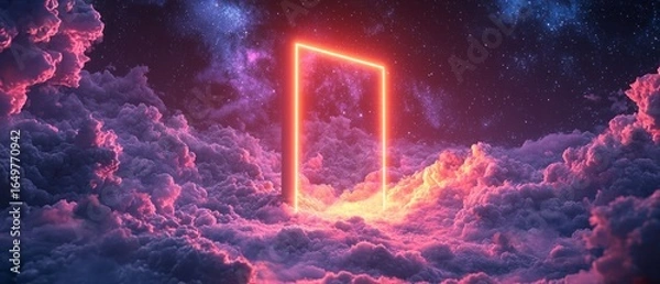 Fototapeta Neon Gateway to the Celestial Cloudscape: A Surreal Dream