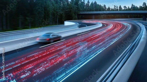 Fototapeta Digital Highway: Autonomous Vehicle on a futuristic road