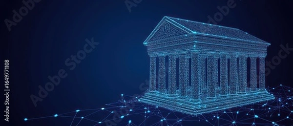 Fototapeta Digital Temple:  A futuristic rendering of classic architecture in a network of light.