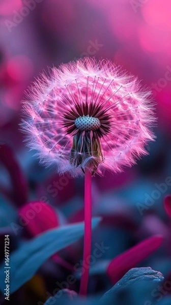 Fototapeta Enchanted Dandelion: A Surreal Bloom in Pink and Teal Hues