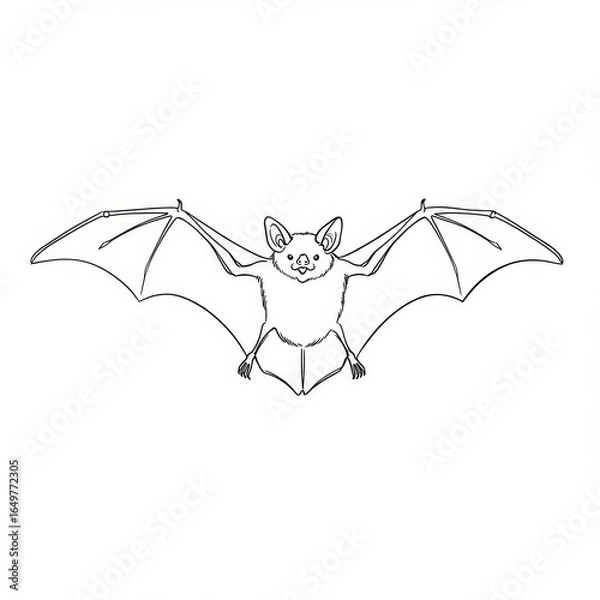Fototapeta minimalistic linear bat drawing, simple black and white contour illustration, vector, isolated, modern minimal contour sketch