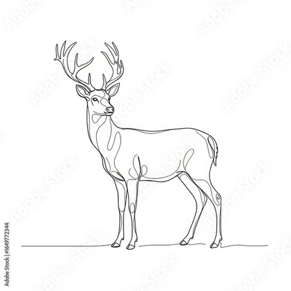 Fototapeta minimalistic linear deer drawing, simple black and white contour illustration, vector, isolated, modern minimal contour sketch