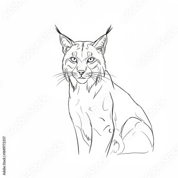 Fototapeta minimalistic linear lynx drawing, simple black and white contour illustration, vector, isolated, modern minimal contour sketch