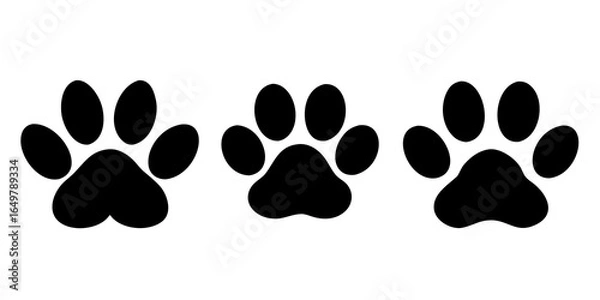 Obraz Three black paw prints isolated on transparent background, representing animal tracks or pet footprints, symbolizing a walk or steps taken by a dog or cat