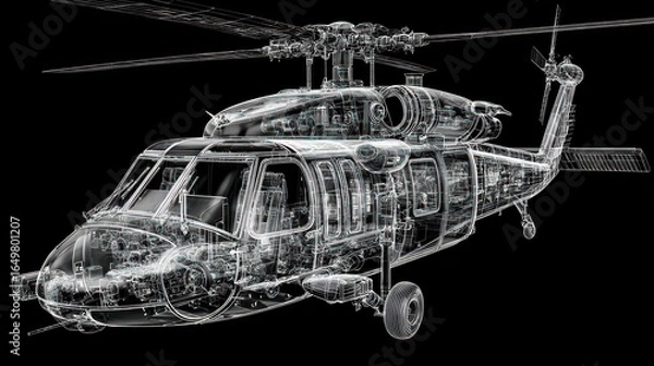 Obraz UH-60 Black Hawk Helicopter: A Wireframe Perspective