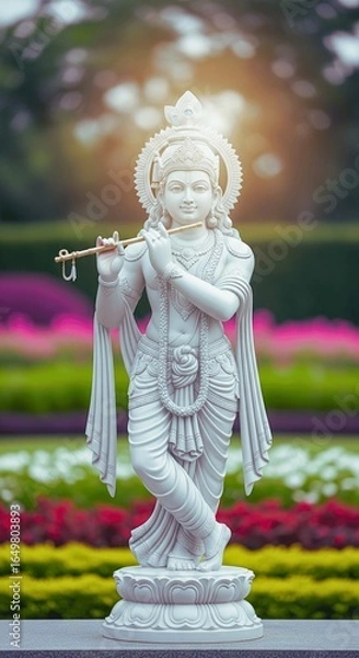 Obraz Statue of Hindu God Krishna in a Beautiful Garden