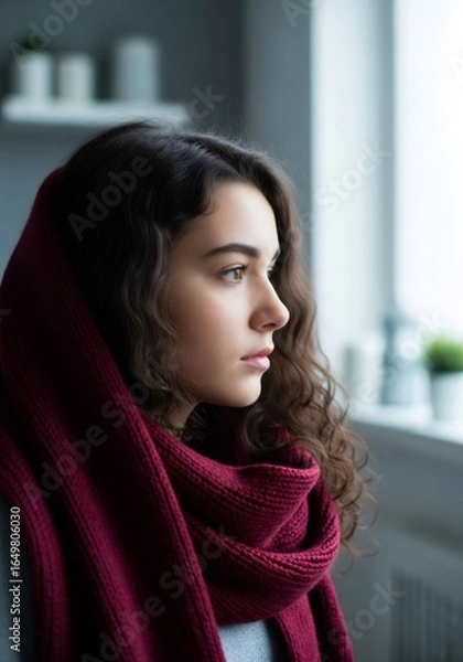 Fototapeta Young Woman Contemplating by Window