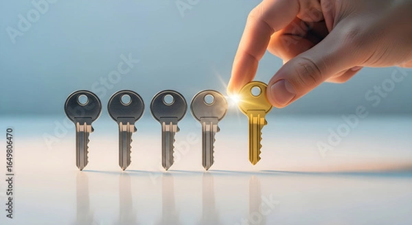 Fototapeta Hand selecting golden solution key