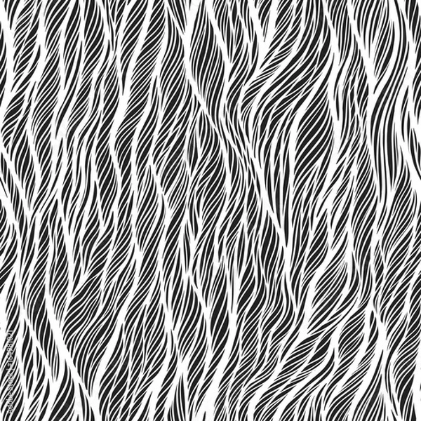 Obraz Abstract monochrome black and white doodle seamless pattern. Hand drawn waves ornament. Vector illustration