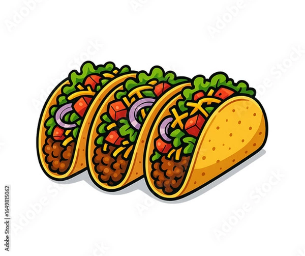 Obraz Vibrant Illustration of Three Hard-Shell Tacos.