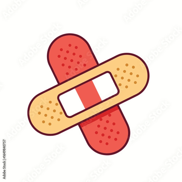 Fototapeta "Vector Crossed Bandage Icon – Red and Beige Adhesive Strips with Perforated Texture and Central Pad – Flat Design Symbolizing First Aid, Wound Care, and Medical Treatment – Ideal for Healthcare Apps,