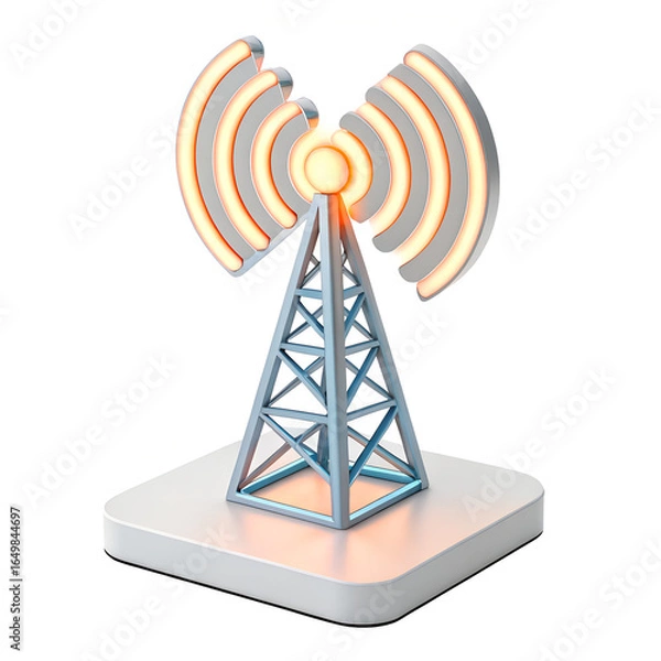 Obraz 3d rendering of a cell tower broadcasting signals isolated on transparent background