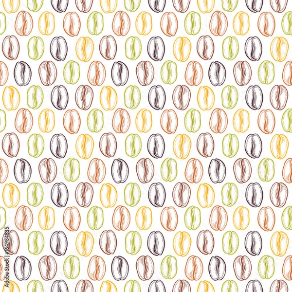 Fototapeta Seamless pattern with coffee beans. Neutral background. Decorative doodle vector illustration