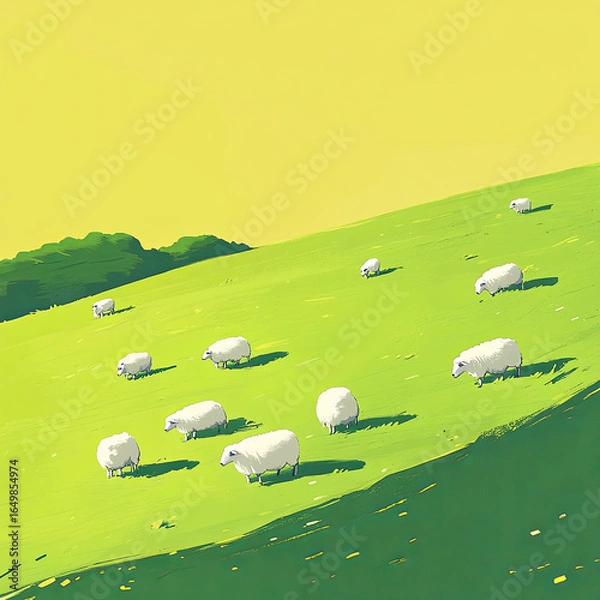 Obraz green field with sheep