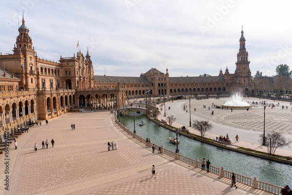 Obraz Seville Plaza Architecture: An expansive overview of a stunning architectural marvel, a meticulously designed plaza with its ornate buildings.