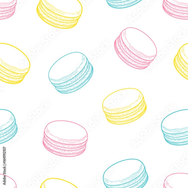 Fototapeta French macarons cookies seamless pattern. Doodle decorative hand drawn vector illustration