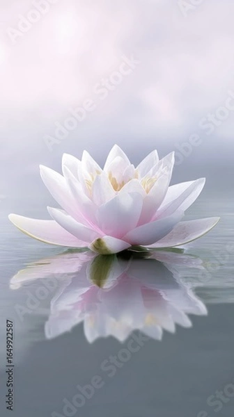 Obraz White Lotus Flower with Reflection on Calm Water
