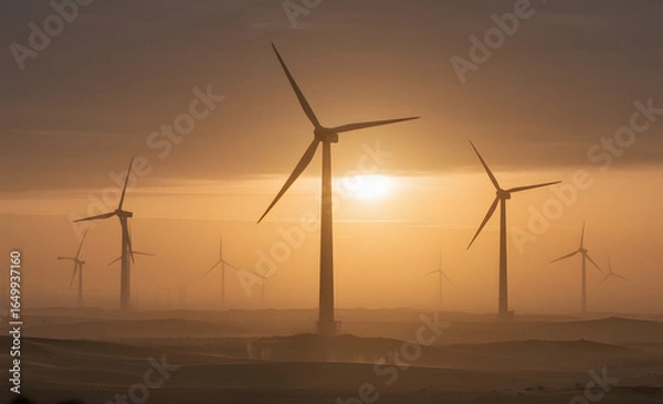 Fototapeta Desert wind turbines