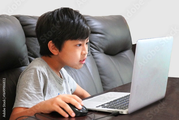 Obraz ノートパソコンでオンライン学習をする子供