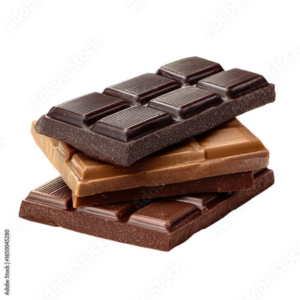 Obraz Decadent Chocolate Delight: Savor the rich allure of diverse chocolate bars artfully stacked, revealing tantalizing shades of dark, milk, and white, inviting indulgence.