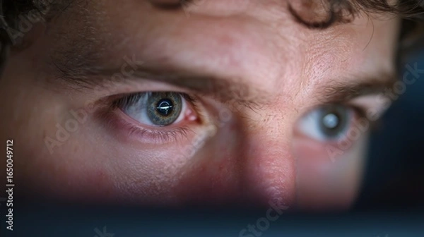Fototapeta Close-up of a focused person's eyes, showcasing intense concentration. Business success.