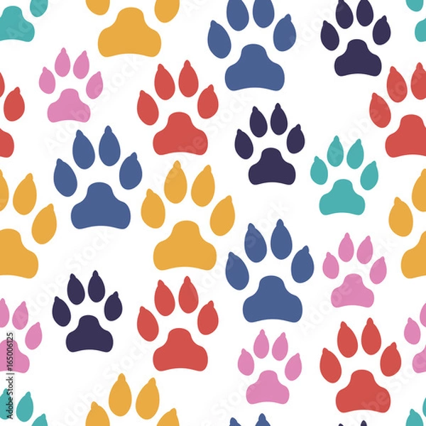 Fototapeta Dog track seamless pattern isolated on white background. Vector illustration.