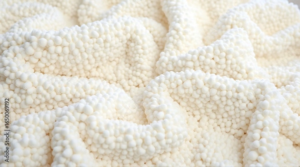Fototapeta Closeup of a Luxurious White Knitted Blanket with Raised Dot Texture and Soft Folds