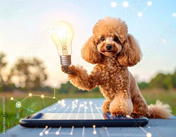 Obraz スマホとトイプードル