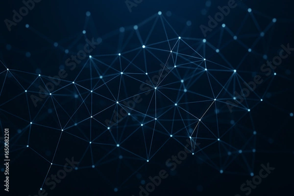 Obraz Abstract Dark Blue Network Connection Background with Connected Dots and Lines
