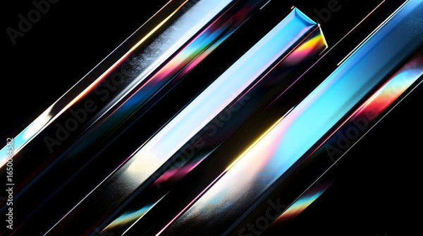 Fototapeta Abstract Colorful Reflection of Metallic Stripes with Dynamic Light Effects