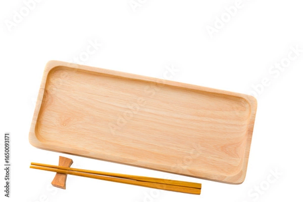 Obraz Empty sushi tray board on white background. Top view of plank wood for graphic stand product, interior design or montage display your product.