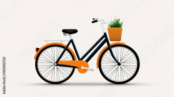 Fototapeta Stylish bicycle with a plant basket, perfect for urban commuting.