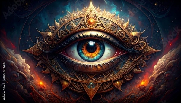 Obraz Ornate eye design with cosmic background.
