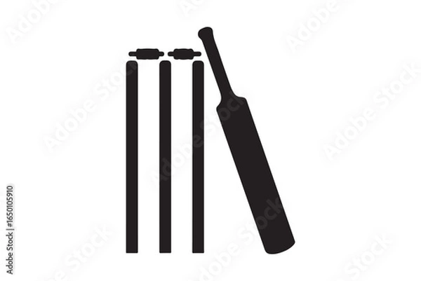 Obraz Cricket bat, stumps and bails icon 