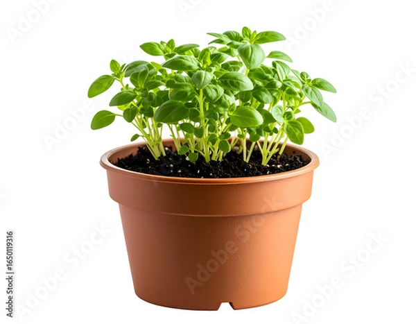 Fototapeta Small potted herb seedling isolated on transparent background