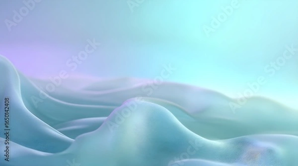 Fototapeta Soft Abstract Wavy Fabric Background in Serene Teal, Aqua, and Purple Gradient