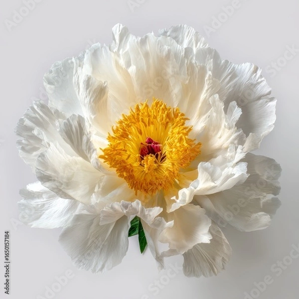 Obraz Elegant White Peony Flower with Yellow Center on a White Background
