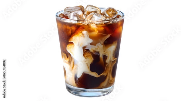Fototapeta Iced coffee with creamy swirls, a refreshing summer drink to quench your thirst on hot days