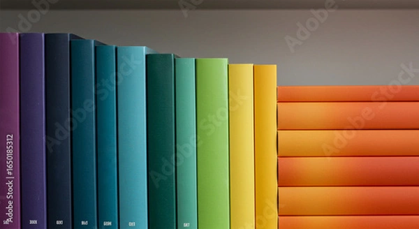 Fototapeta Colorful books on shelf rainbow gradient arrangement home decor book spines library