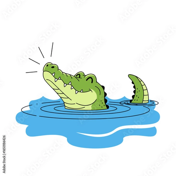 Obraz Smiling alligator pops out of the water with joy and excitement