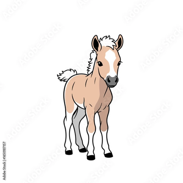 Obraz Adorable newborn horse foal standing and looking forward