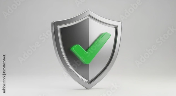 Fototapeta Secure Shield with Green Check Mark Symbol of Protection and Safety