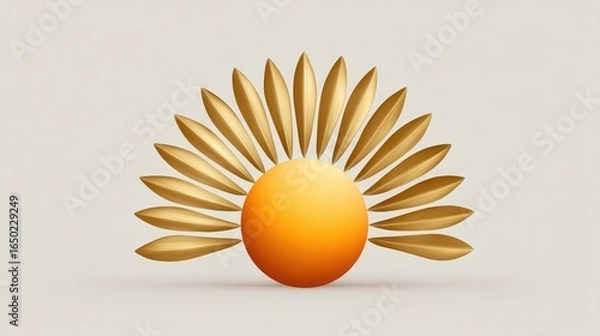 Obraz Stylized golden sun with rays forming a beautiful fan shape.