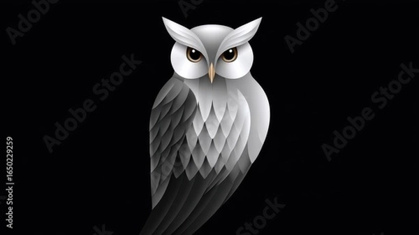 Obraz Stylized gray owl illustration with striking features against a black background.